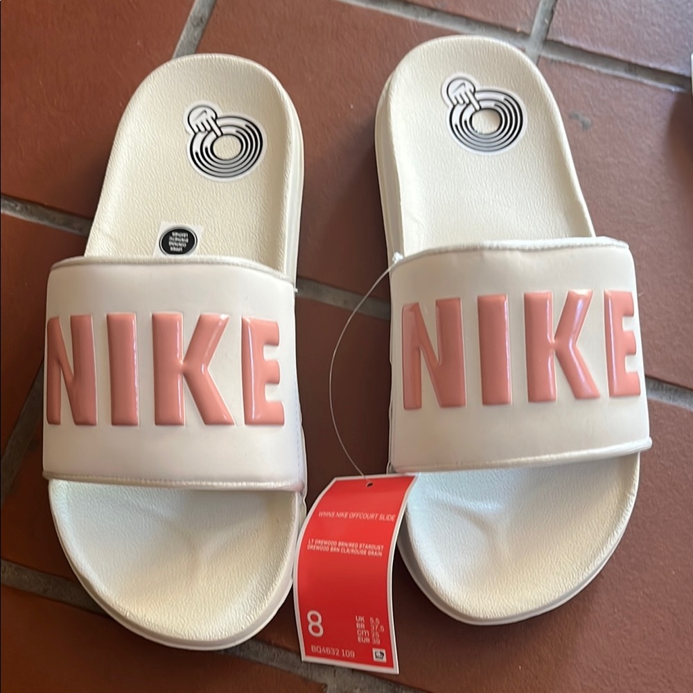 New Nike Cream and Pink Slide Sandals